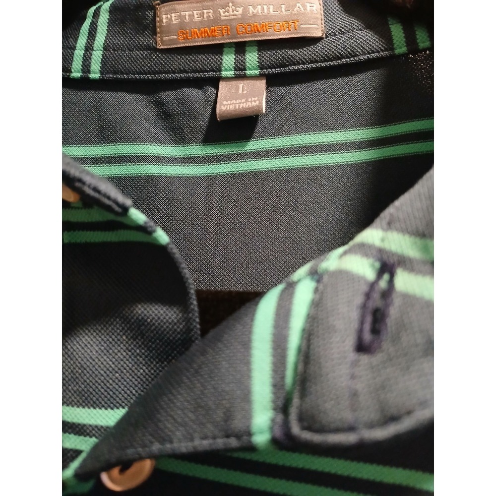 Peter Millar Summer Comfort Polo Shirt Men's L Blue Striped Stretch SANTA LUCIA - Picture 4 of 8